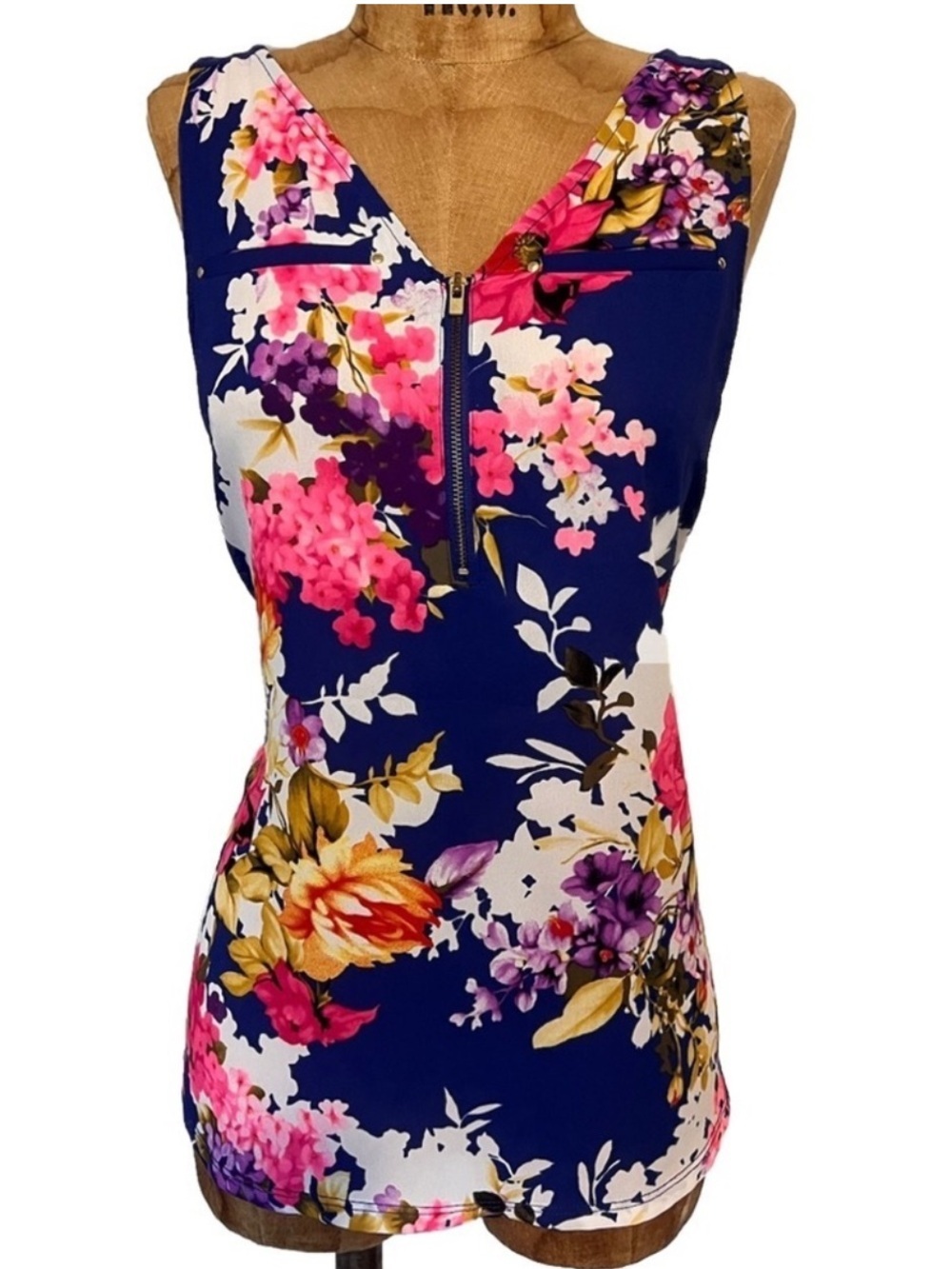Express Navy Floral Zip-Front Tank Like New! XS